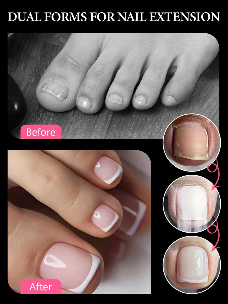 EBANKU Poly Gel Toe Nail Form, Reusable Toenails Dual Forms for Builder Nail Extensions, Poly Gel Toe Nail Tips Set with Dual-Ended Brush and Nail File, 5PCS Clips - 12 Sizes 120PCS - Image 3